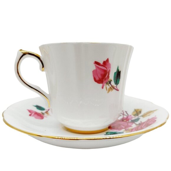 Vintage Royal London Tea Cup & Saucer Set white Red Rose Floral Numbered - Picture 7 of 14